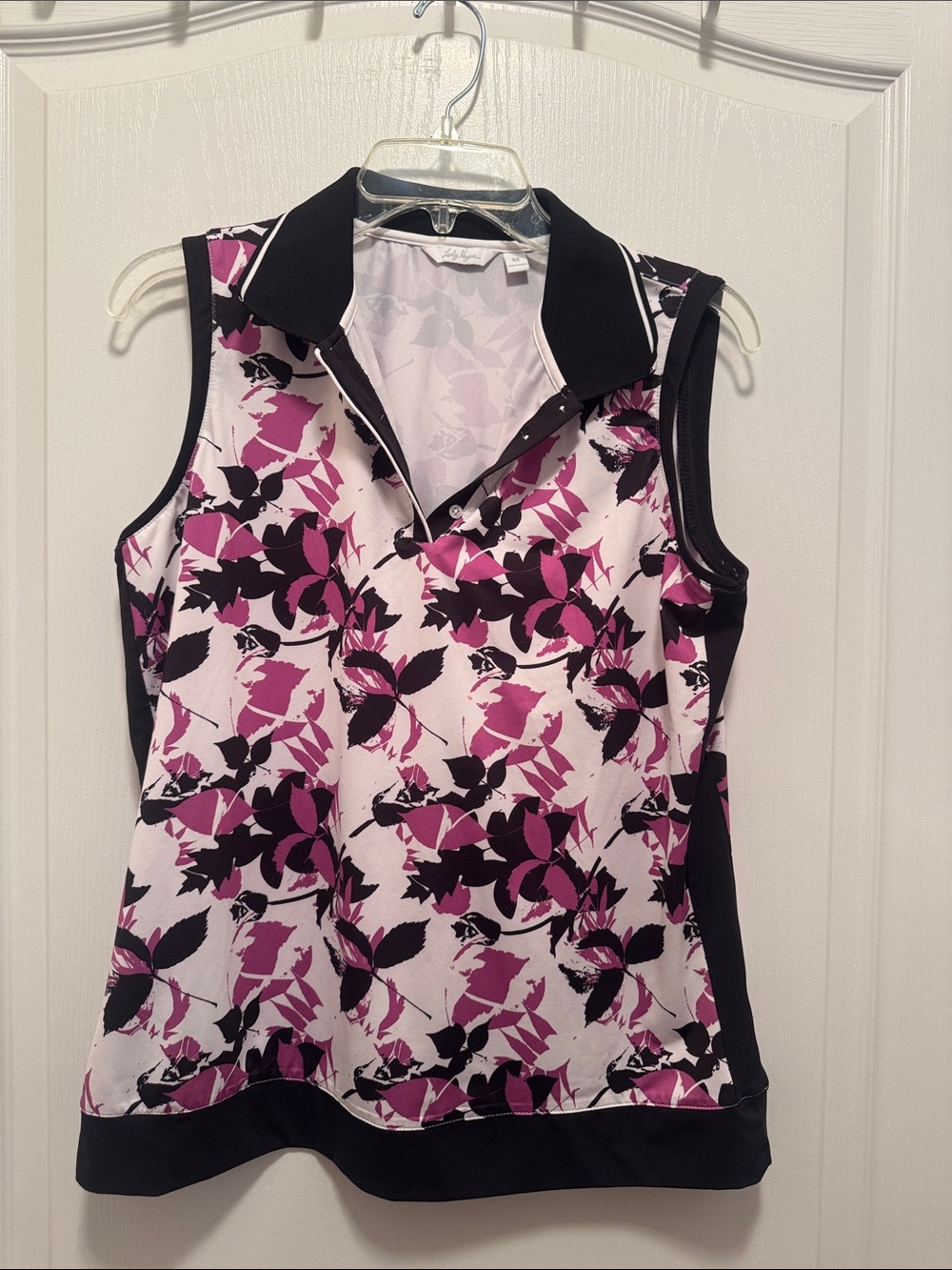 Lady Hagen Women’s Sleeveless Pink Floral Golf Polo Top - Size M